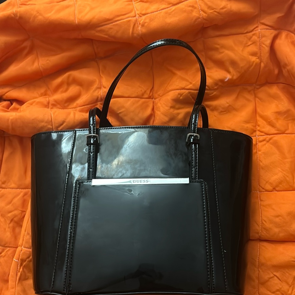 Black tote bag patent leather